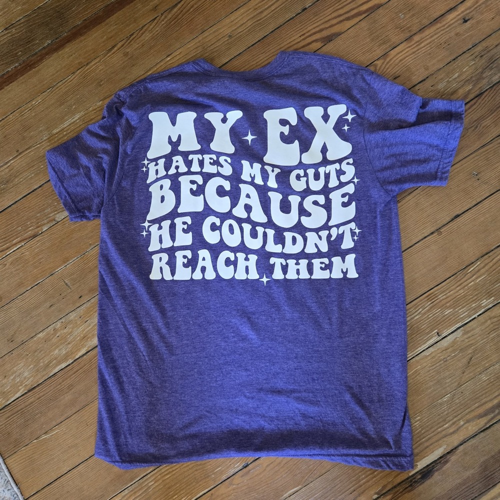 Purple Gildan Novelty tee "My Ex Hates My Guts" tee Size Large